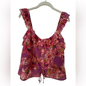 Astr Pink & Purple Floral Sleeveless Ruffled Tank Top Blouse Women’s Size Small